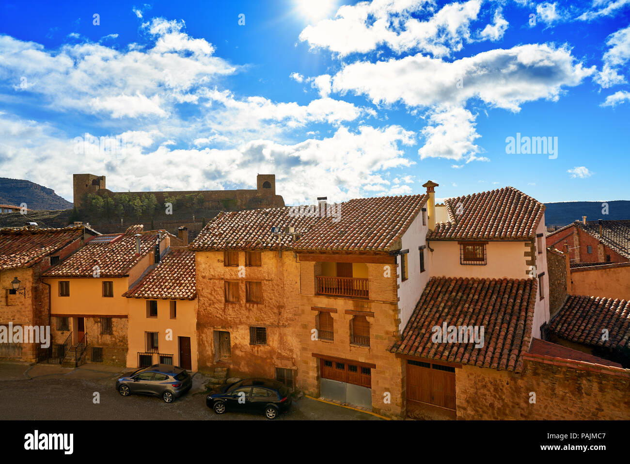 Mora de Rubielos village in Teruel Spain located on Gudar Javalambre Sierra Stock Photo