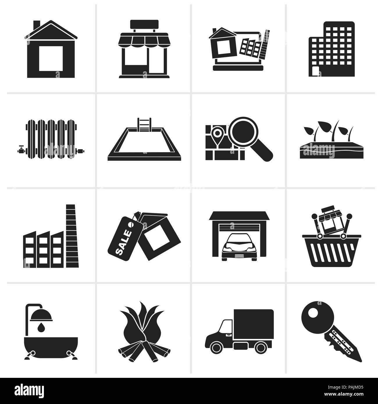 Black Real Estate and building icons - Vector Icon Set Stock Vector ...
