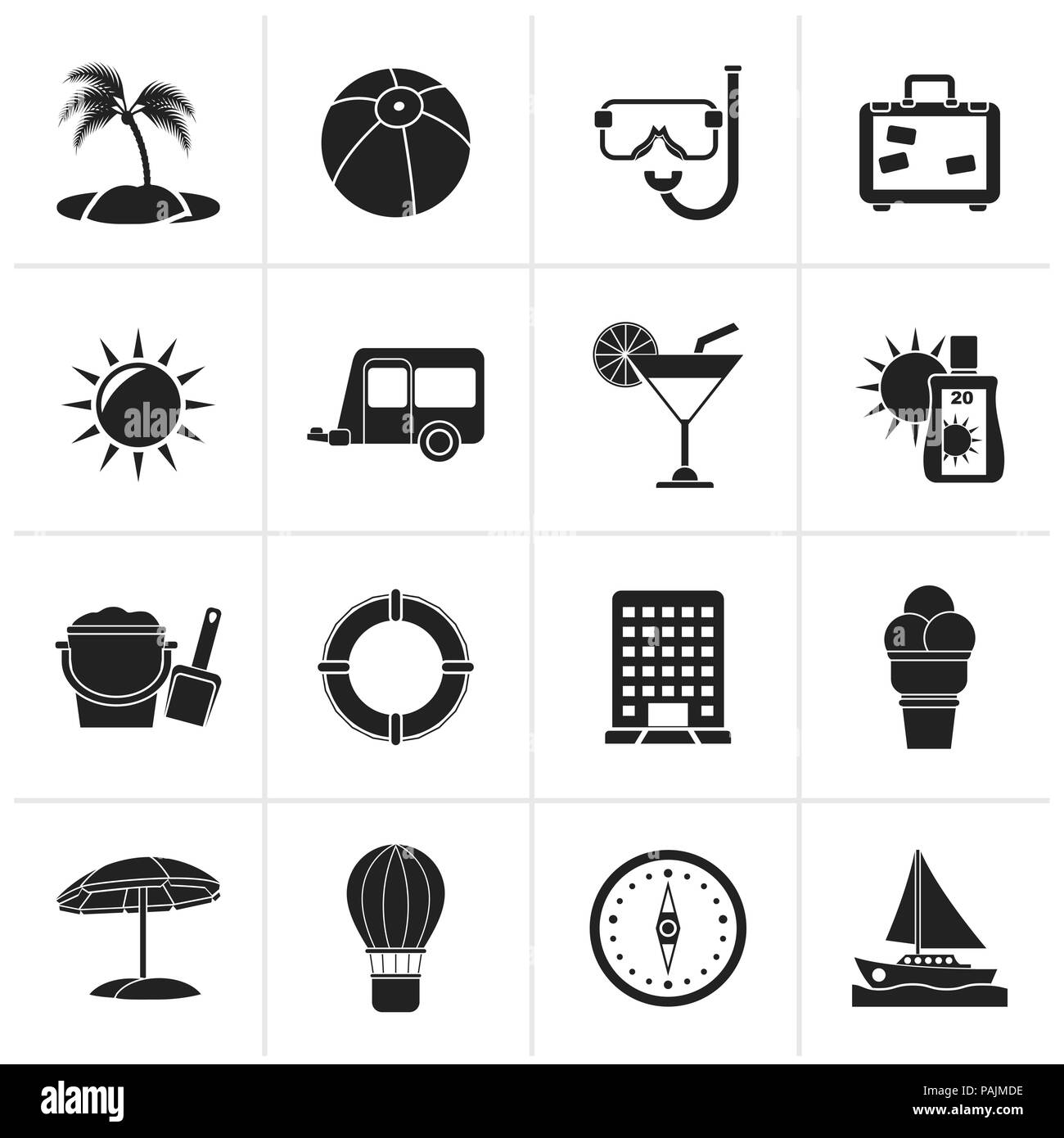 Black Vacation and holiday icons - vector icon set Stock Vector