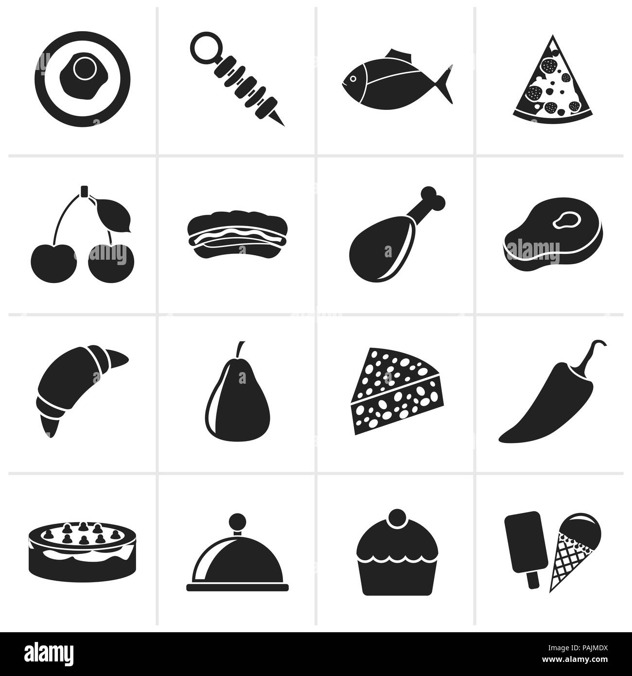 Black Different kind of food icons - vector icon set Stock Vector