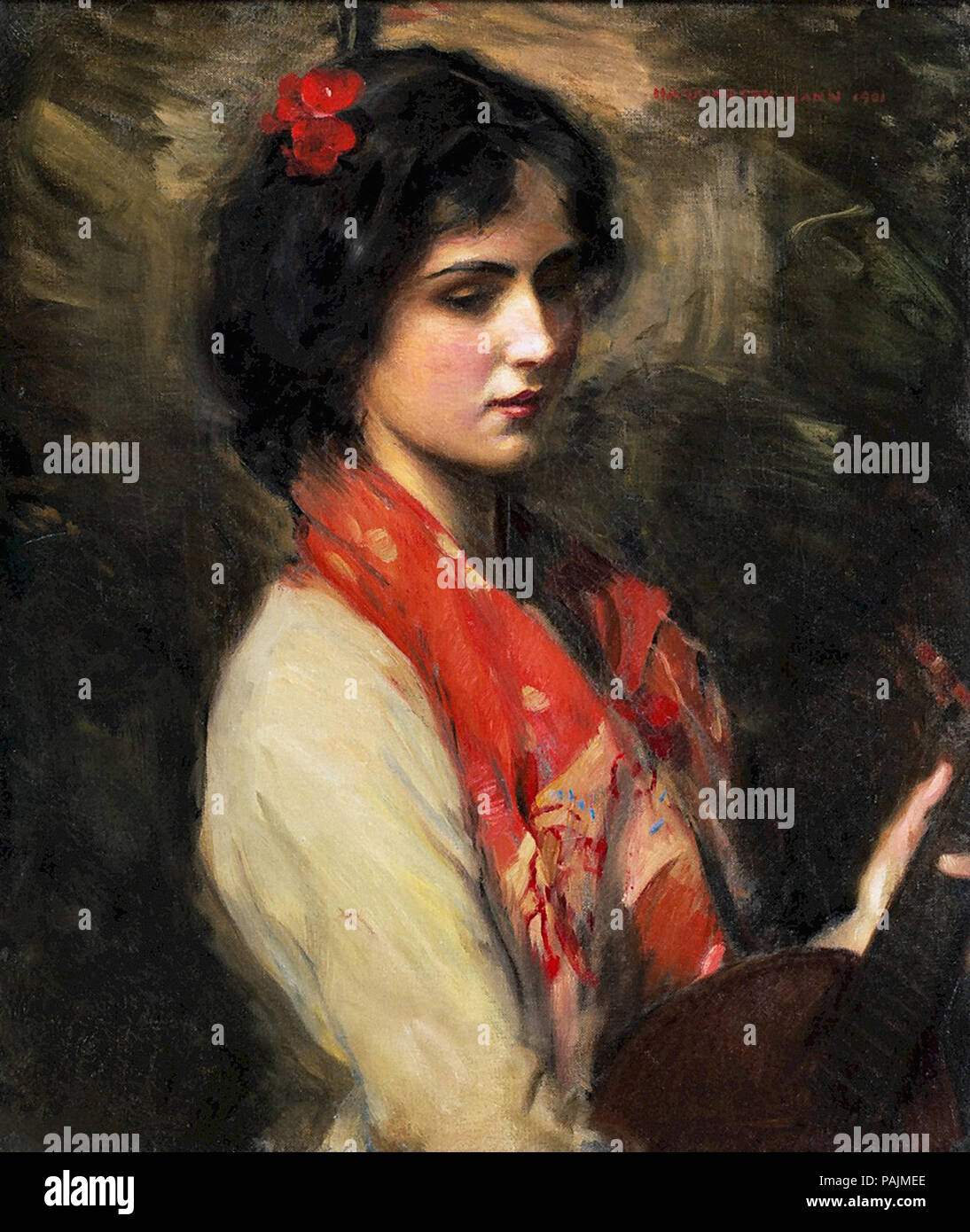 Mann Harrington - Young Woman with Mandolin Stock Photo - Alamy