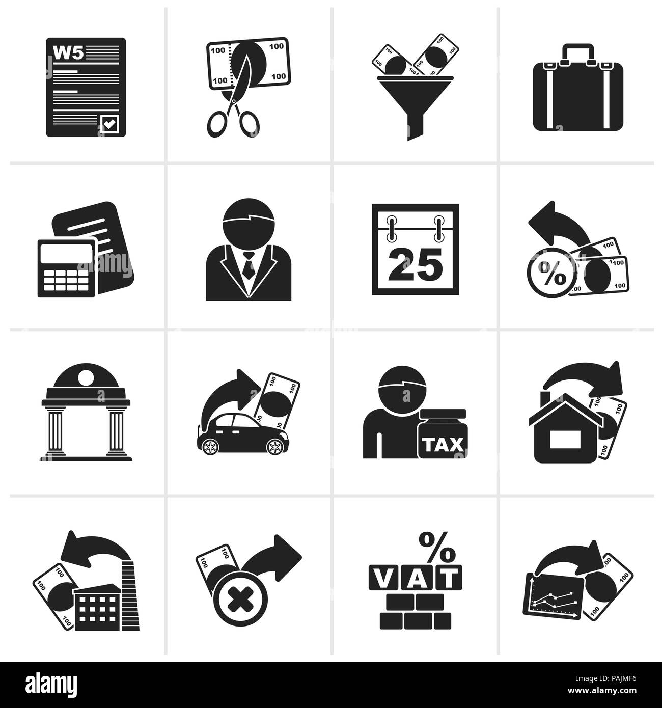 Black Taxes, business and finance icons - vector icon set Stock Vector