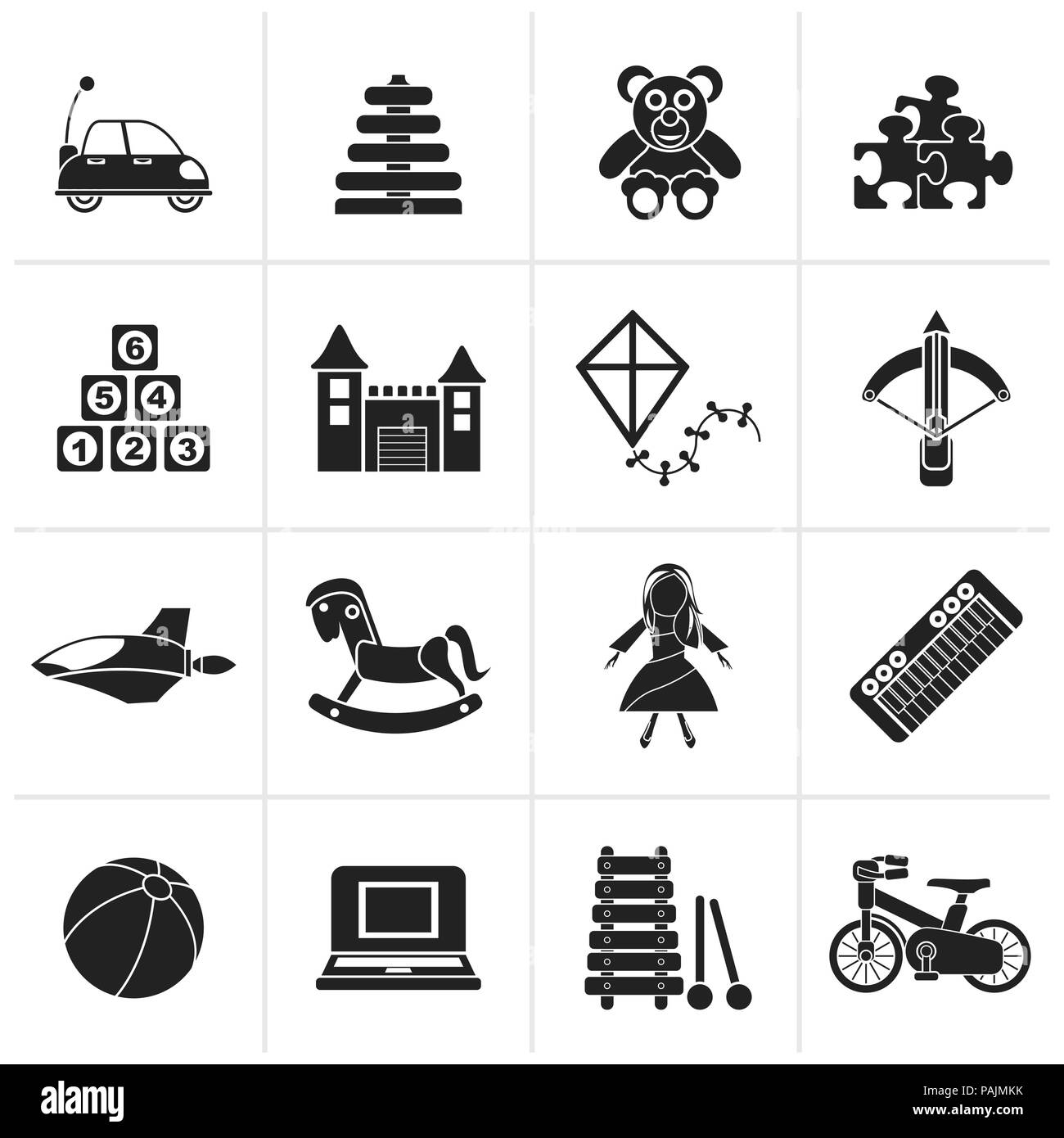 Black different kind of toys icons - vector icon set Stock Vector