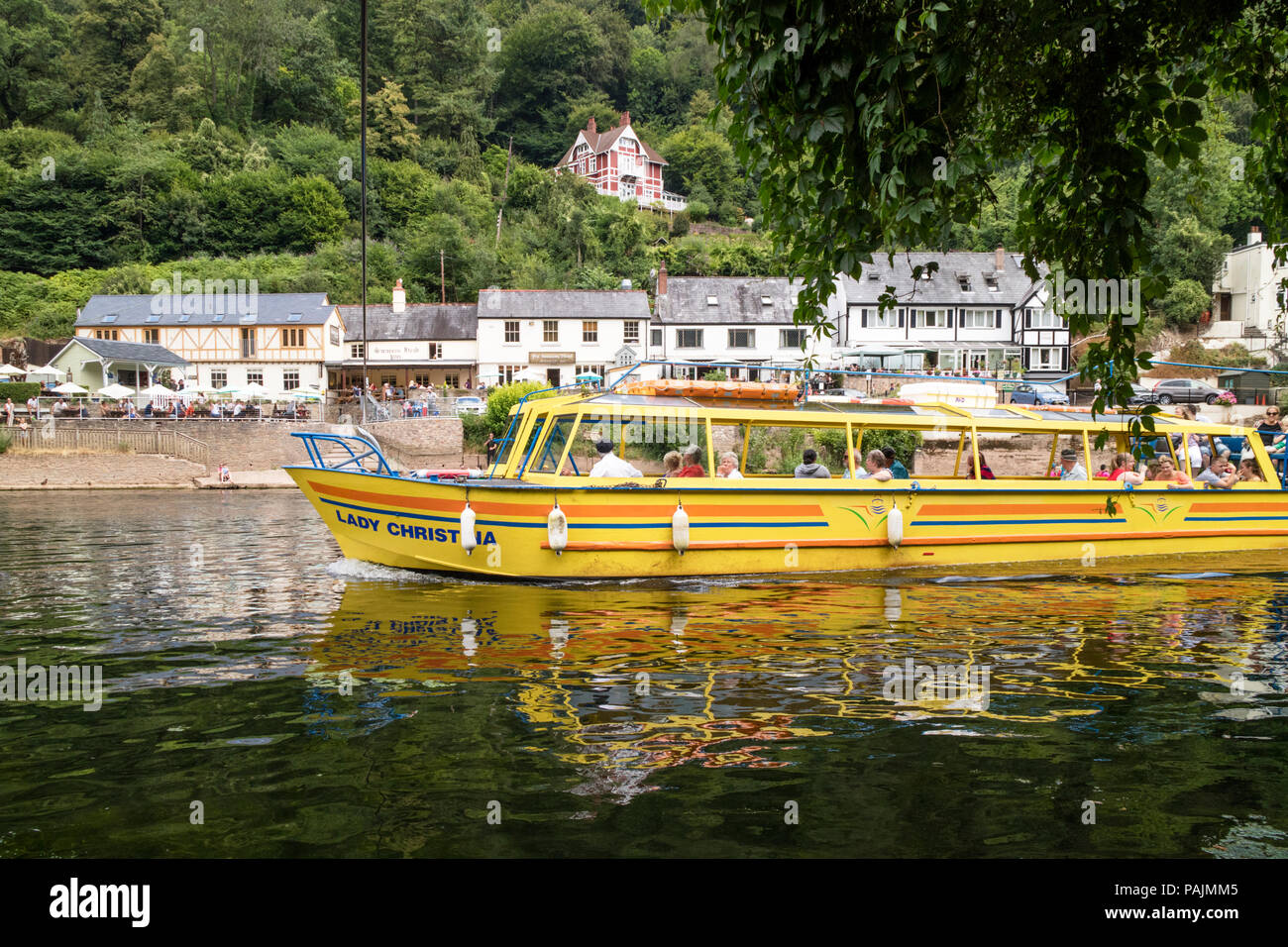 A trip boat on the River Wye at Symonds Yat East, Herefordshire, England, UK Stock Photo