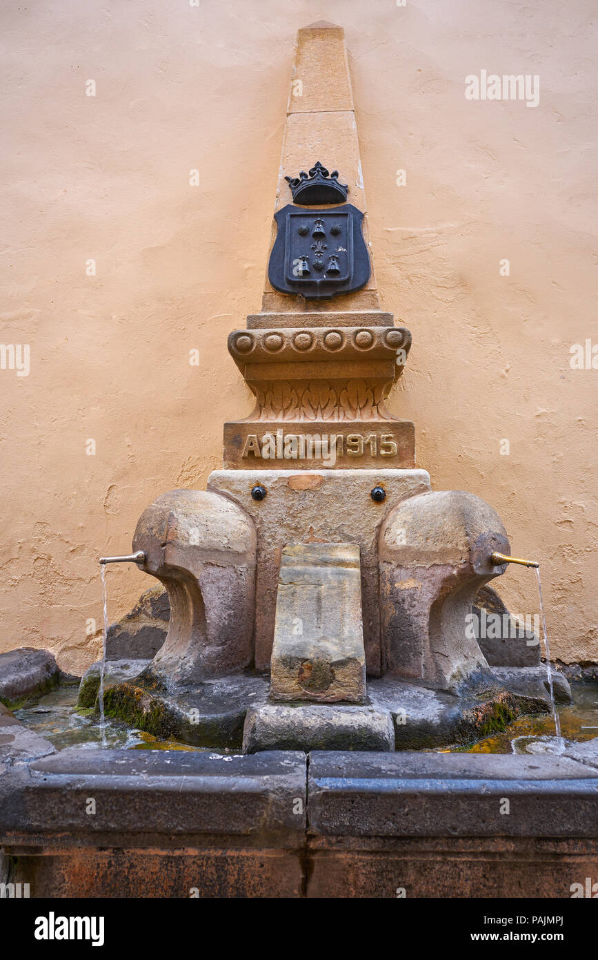 Mora de Rubielos fountain in Teruel Spain located on Gudar Javalambre Sierra Stock Photo