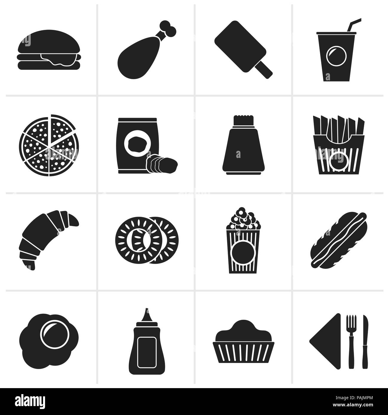 Black fast food and drink icons - vector icon set Stock Vector