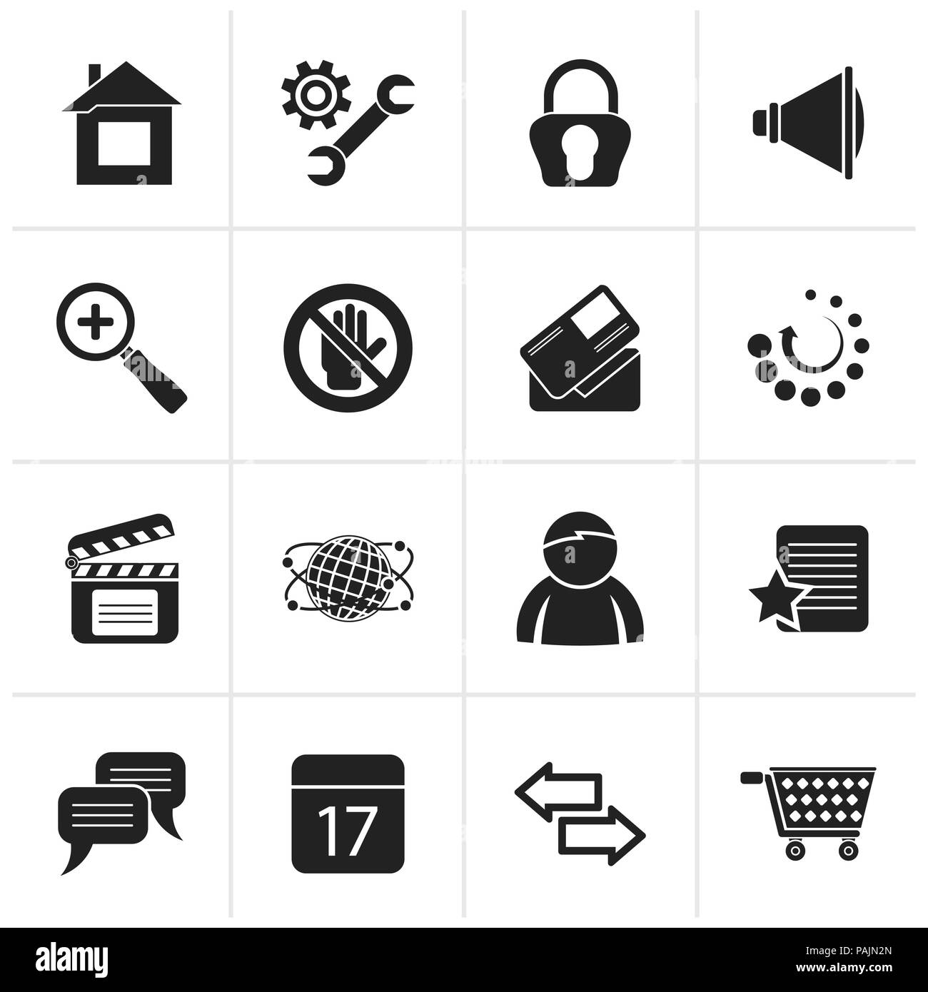 Black Website and internet icons - vector icon set Stock Vector