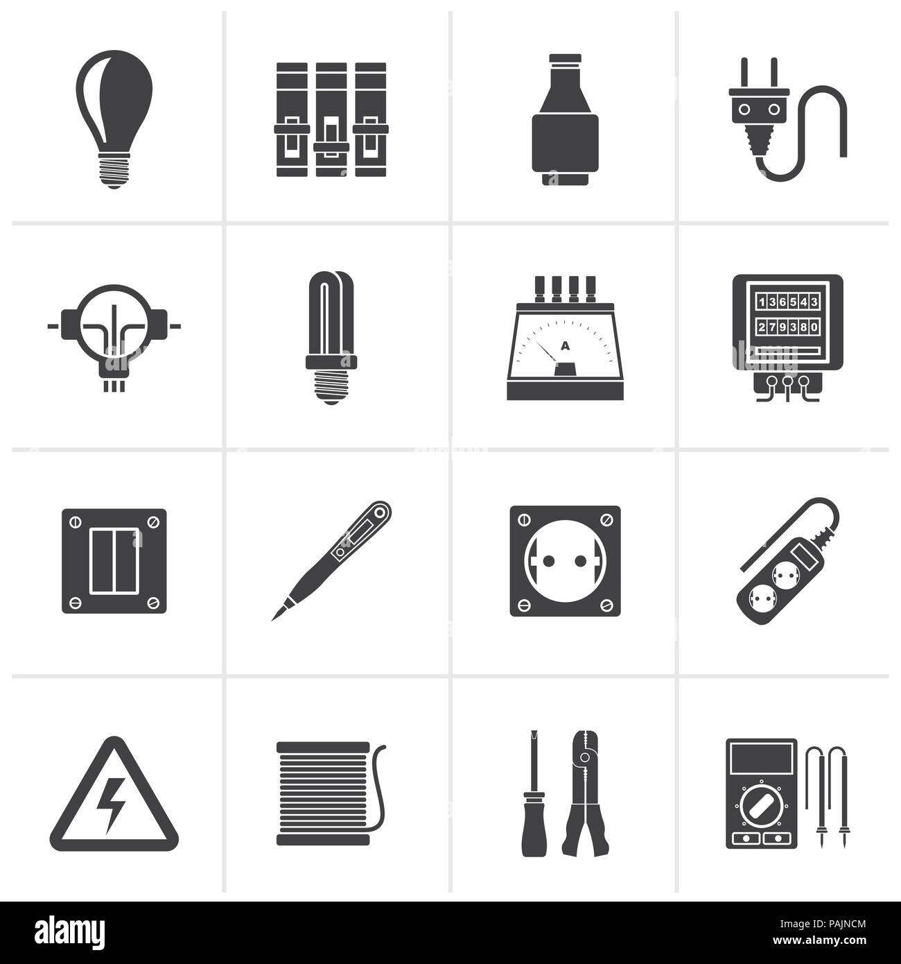 Black Electrical devices and equipment icons - vector icon set Stock Vector