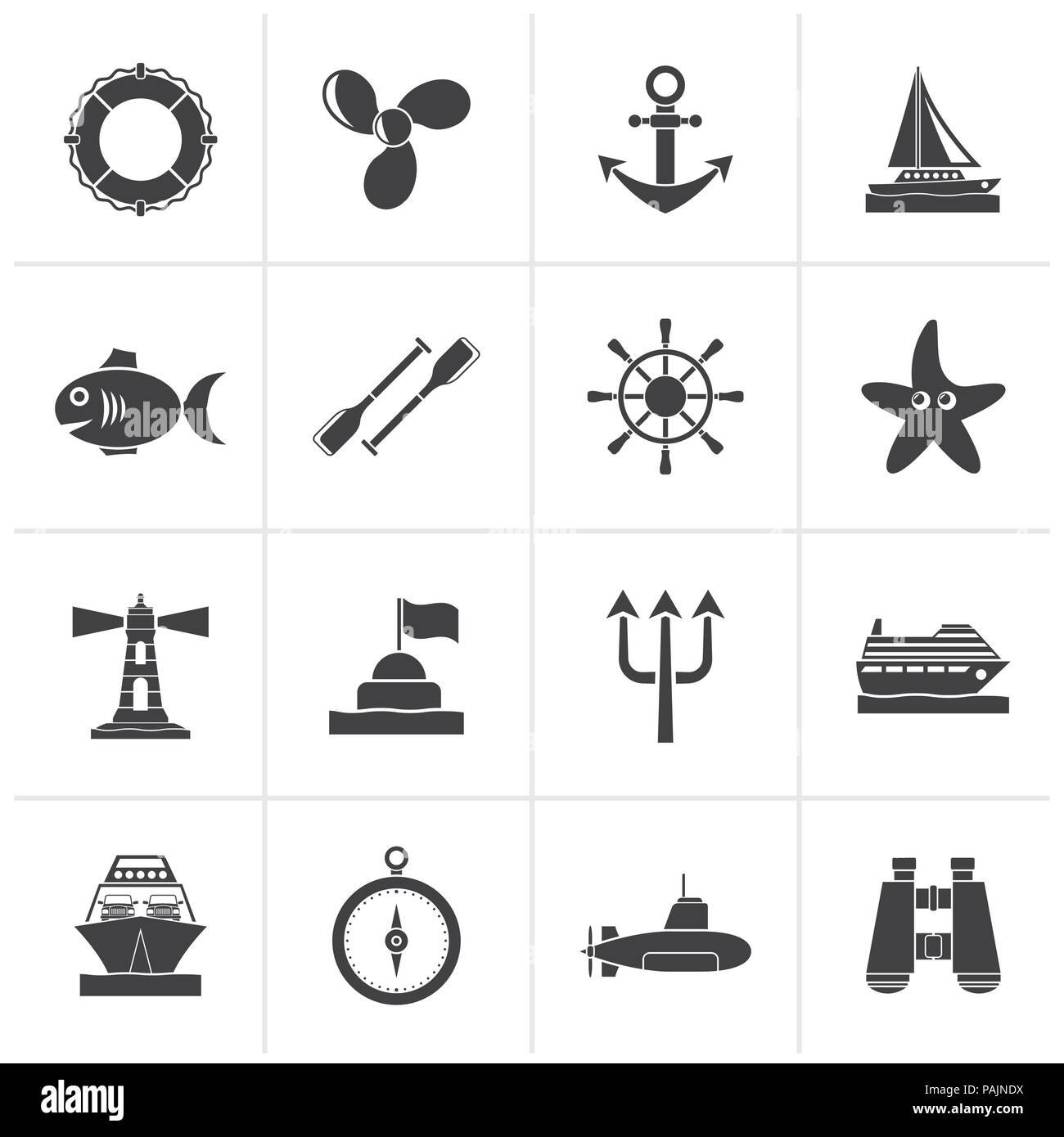 Black Marine and sea icons - vector icon set Stock Vector