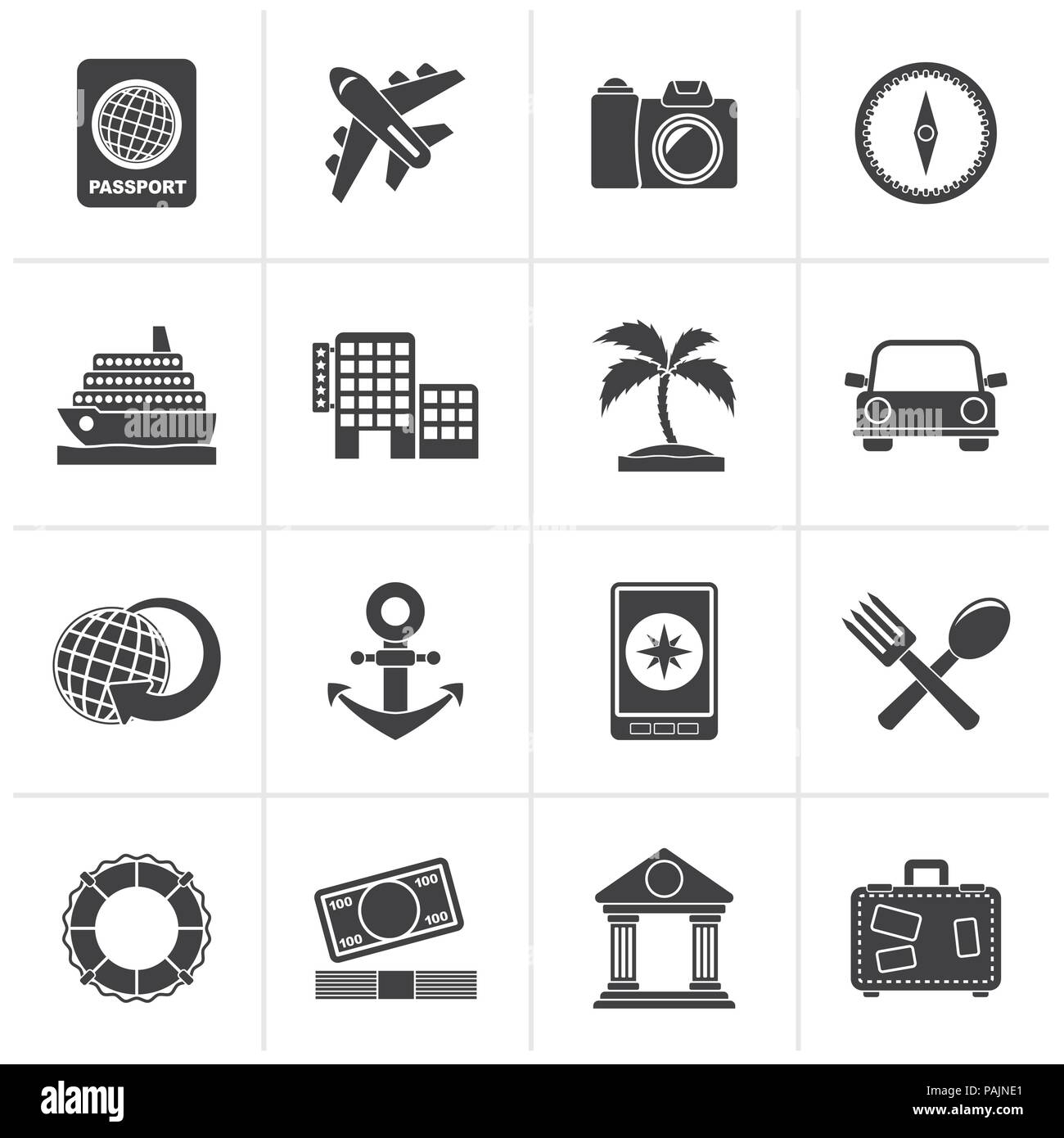 Black Tourism and Travel Icons - vector icon set Stock Vector Image ...