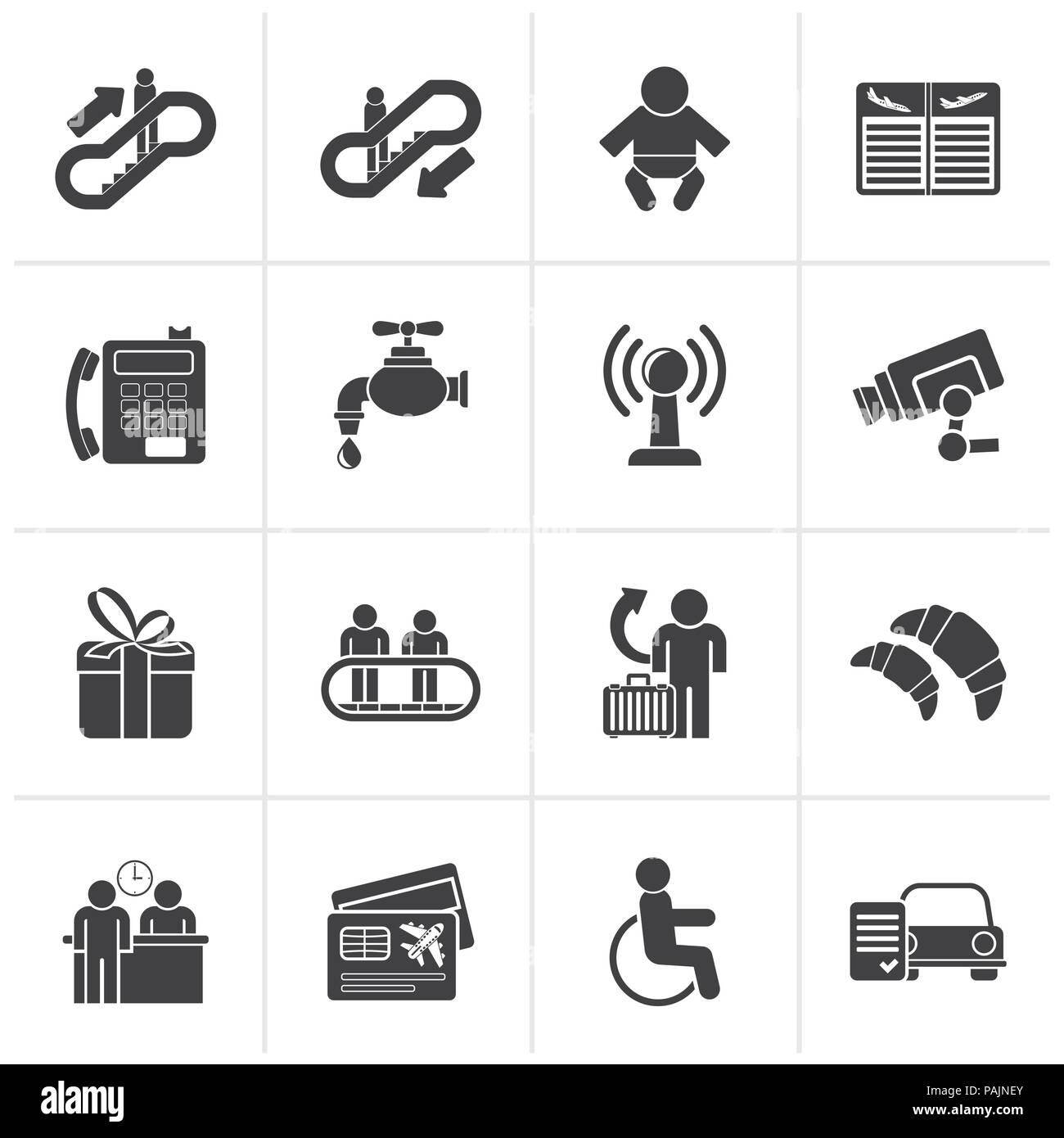 Black Airport, travel and transportation icons -  vector icon set 3 Stock Vector