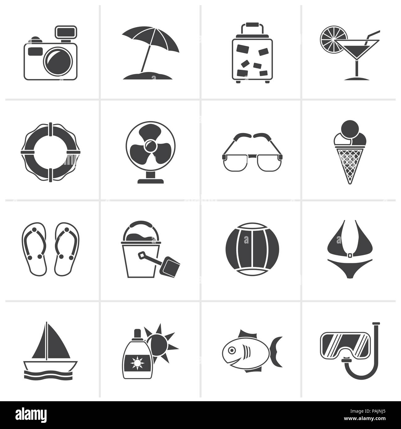 Black Summer and beach icons - vector icon set Stock Vector Image & Art ...