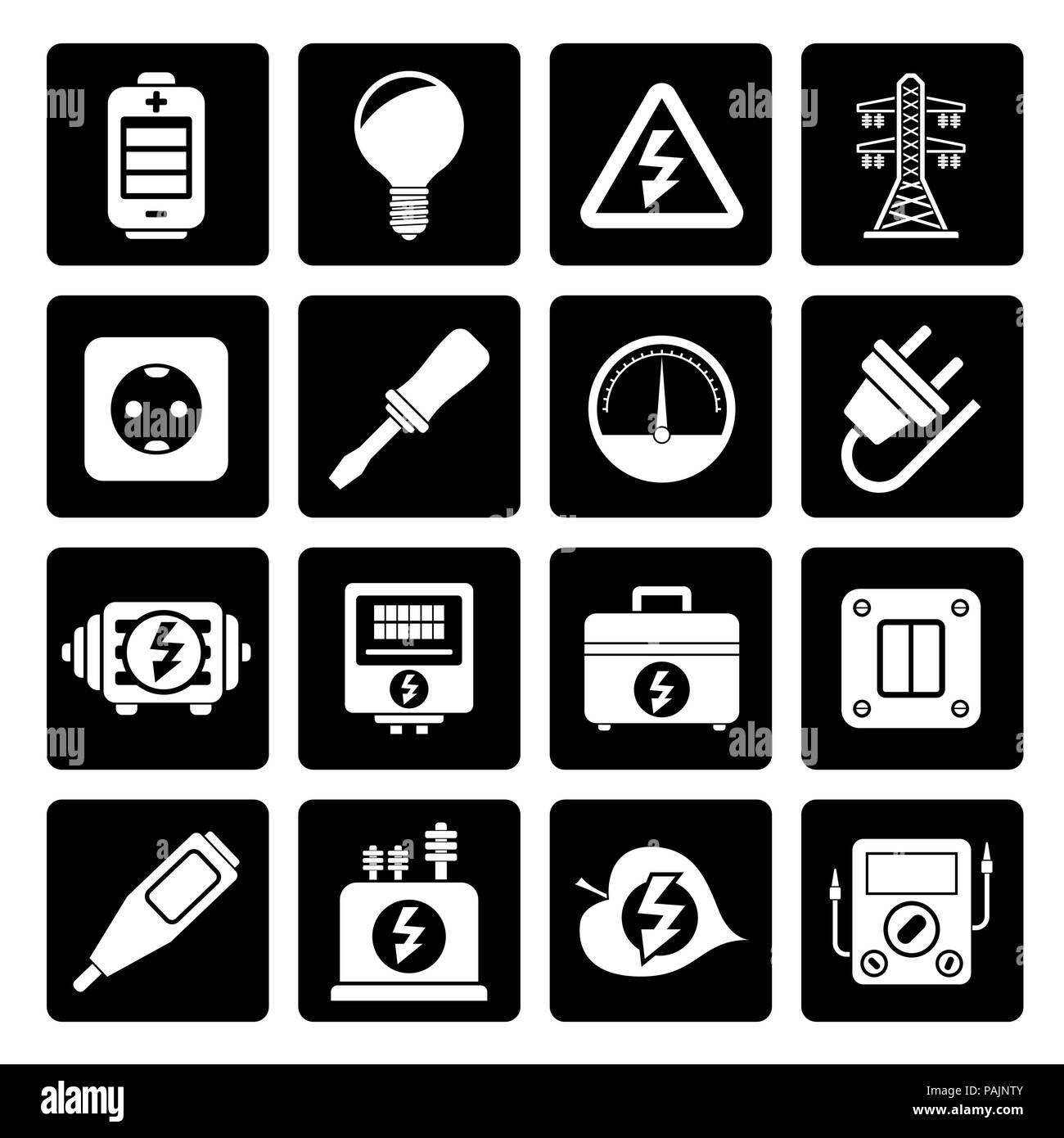 Black Electricity, power and energy icons - vector icon set Stock Vector