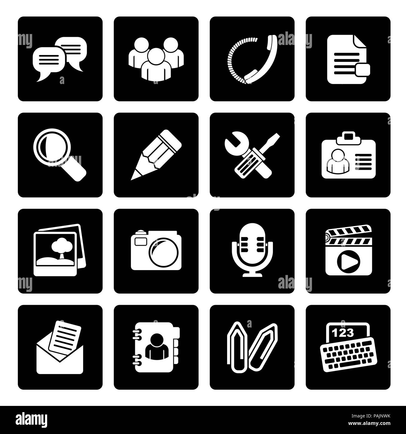 Black Chat Application and communication Icons - vector icon set Stock ...