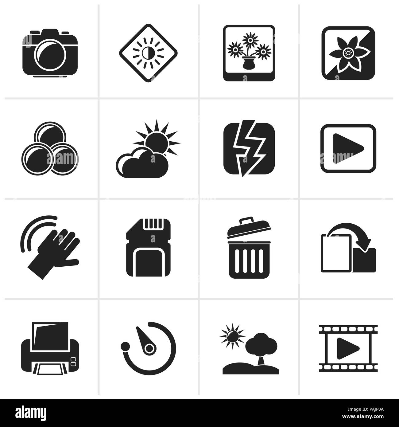 Black Photography and Camera Function Icons  - vector icon set Stock Vector