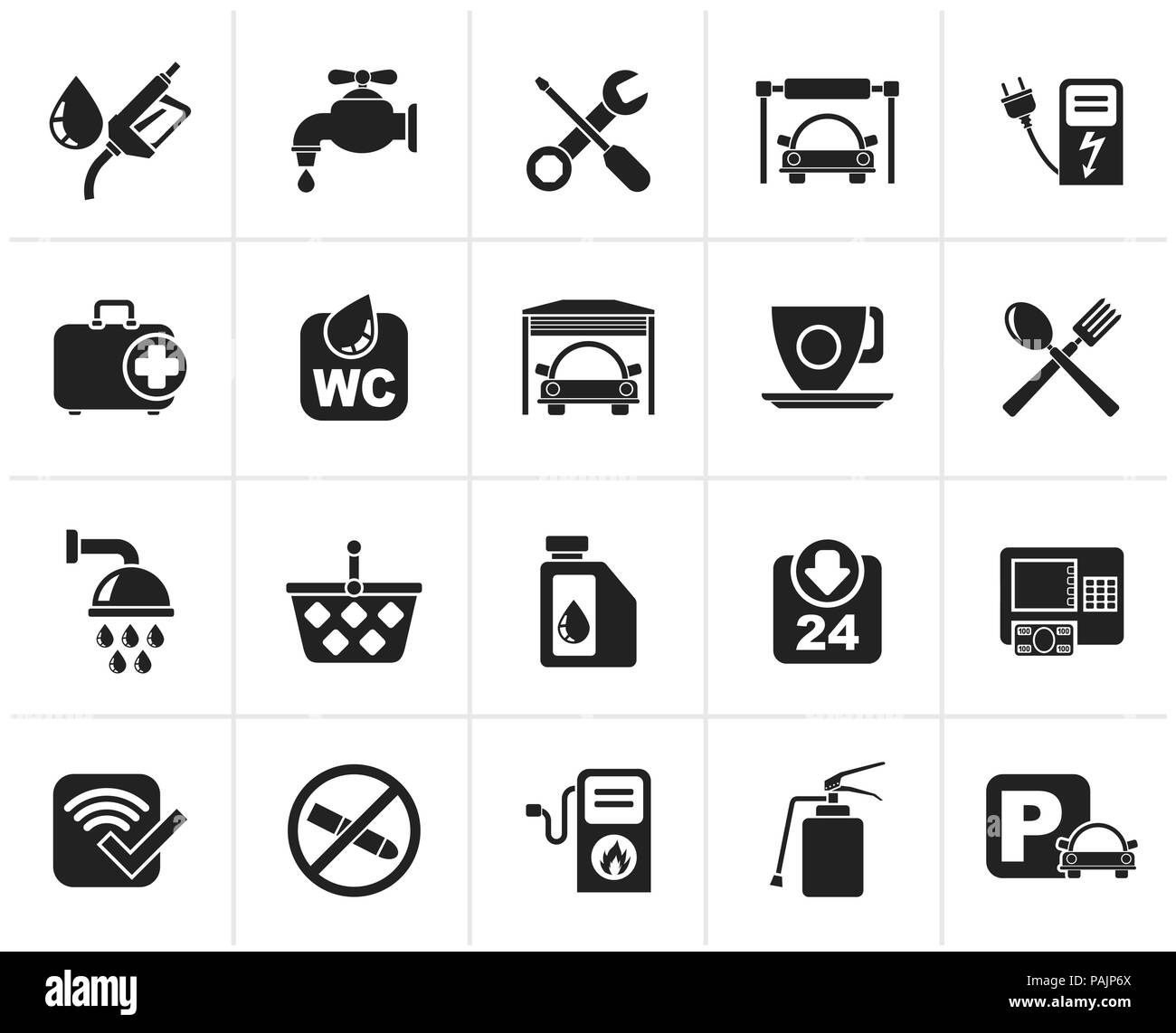 Black petrol station icons - vector icon set Stock Vector