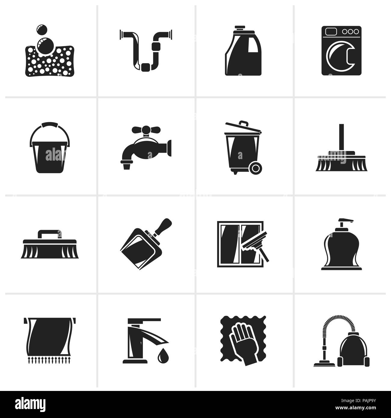 Black Cleaning and hygiene icons - vector icon set Stock Vector Image ...