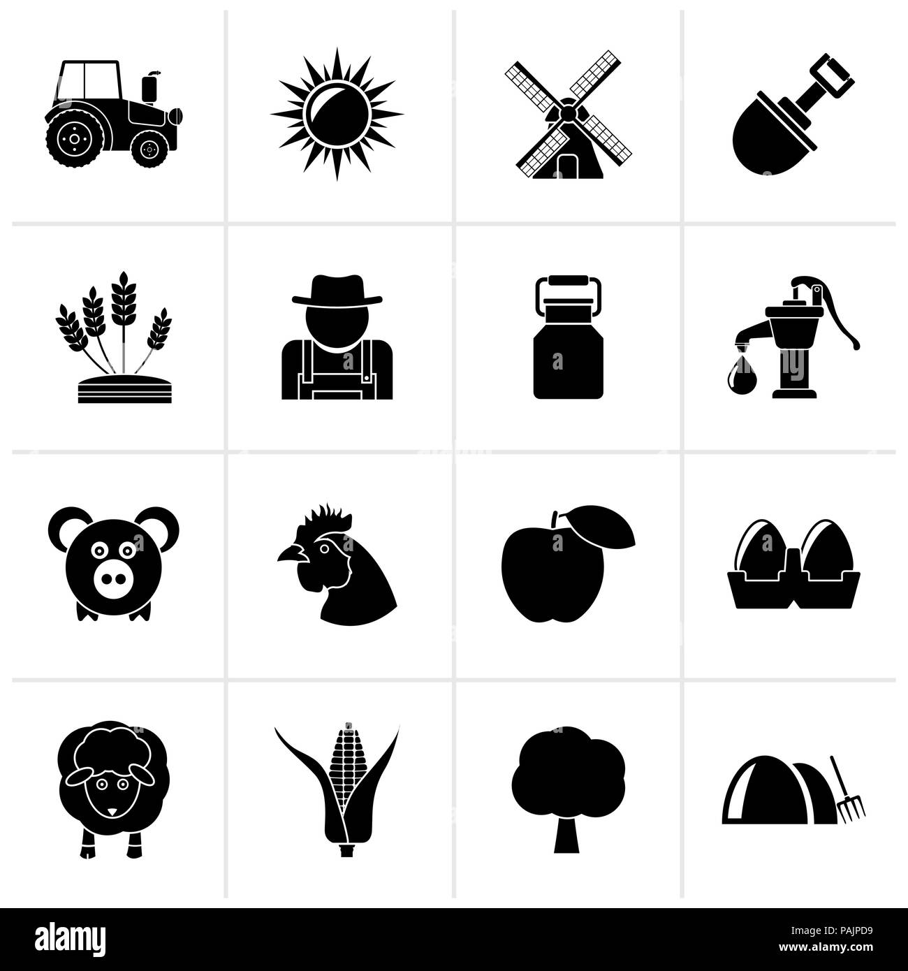 Black Agriculture and farming icons - vector icon set Stock Vector