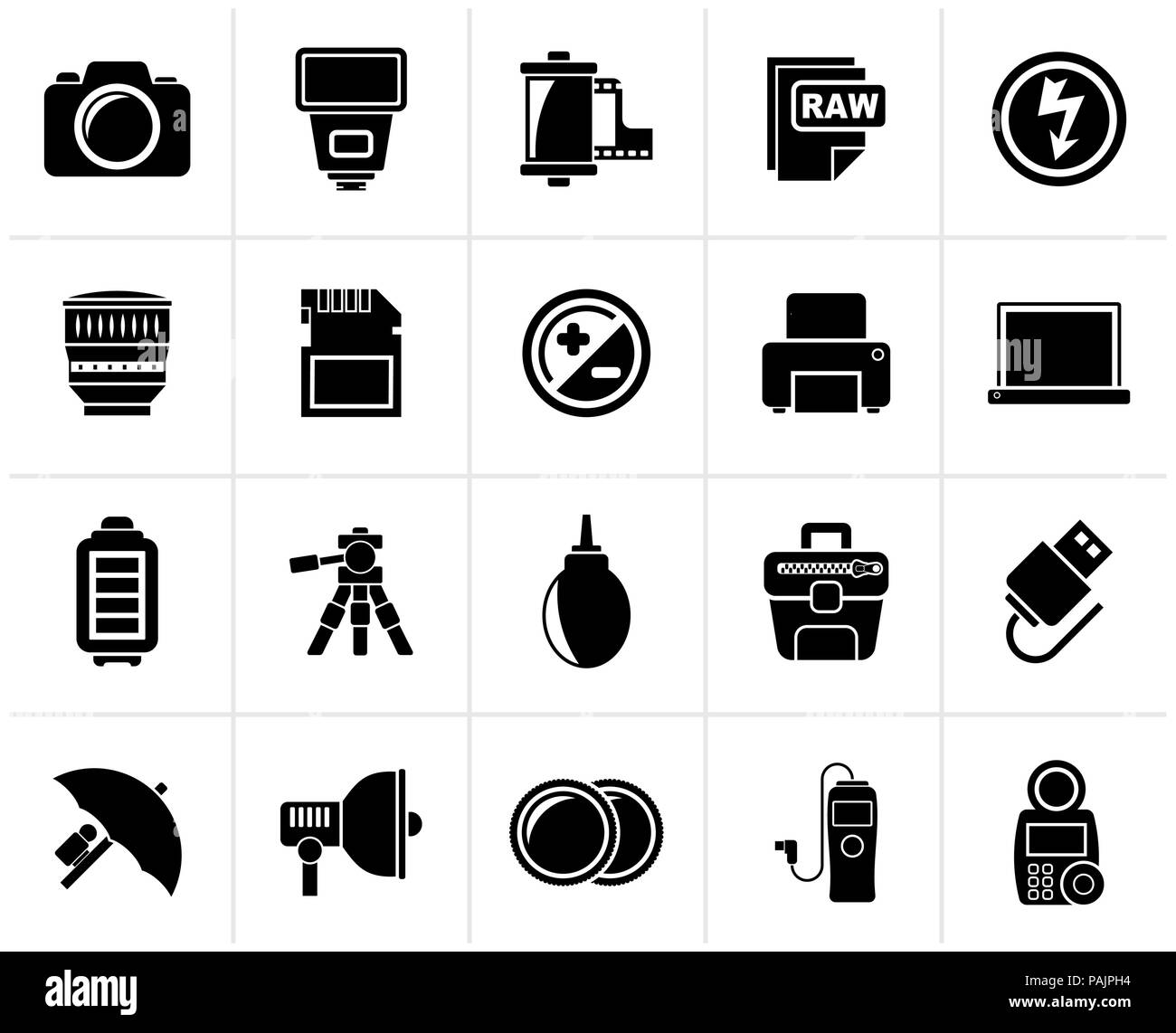 Black Camera equipment and photography icons - Vector Icon Set Stock Vector  Image & Art - Alamy