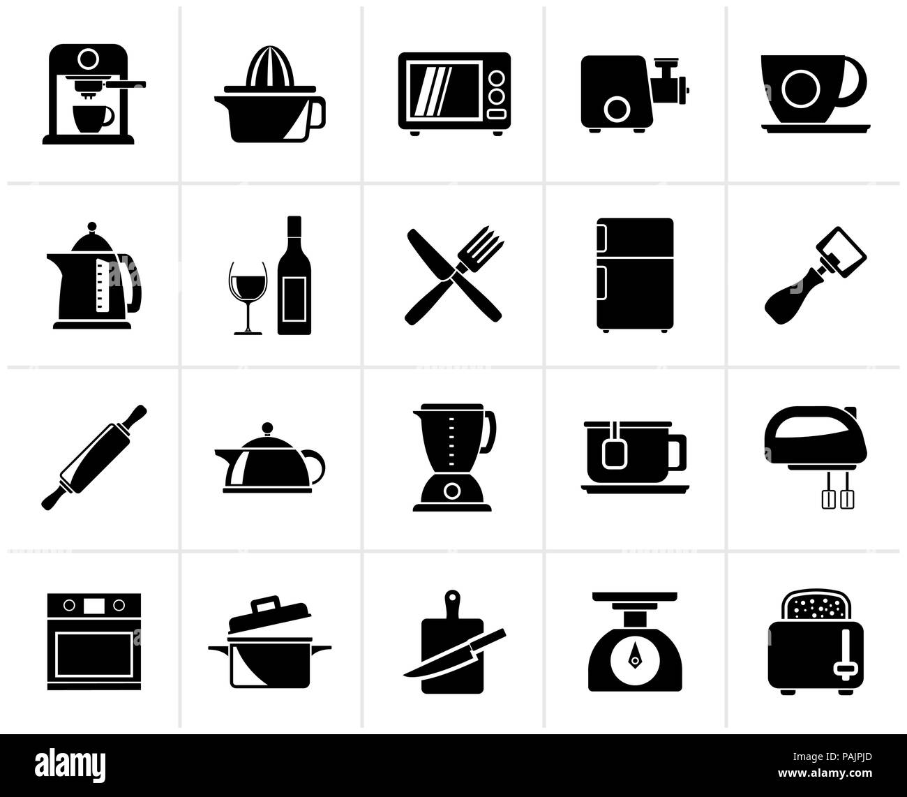 Black Kitchenware objects and equipment icons - vector icon set Stock ...