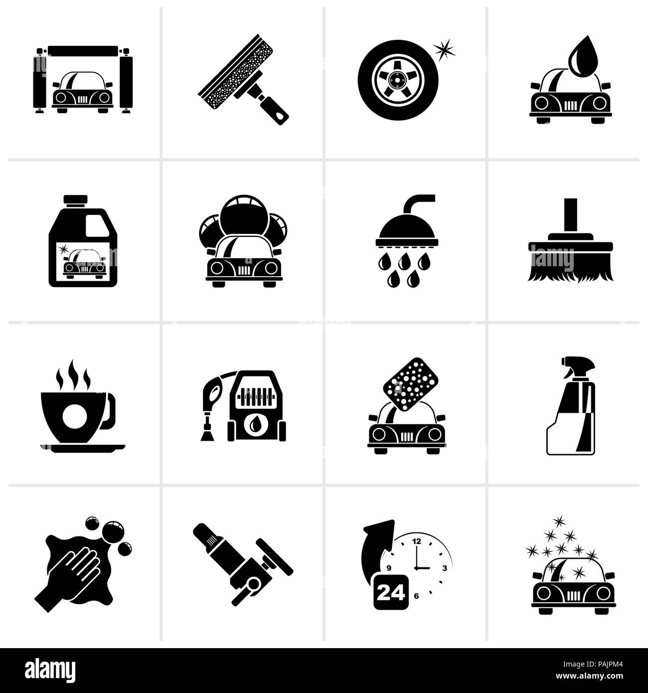 Black Professional car wash objects and icons - vector icon set Stock ...
