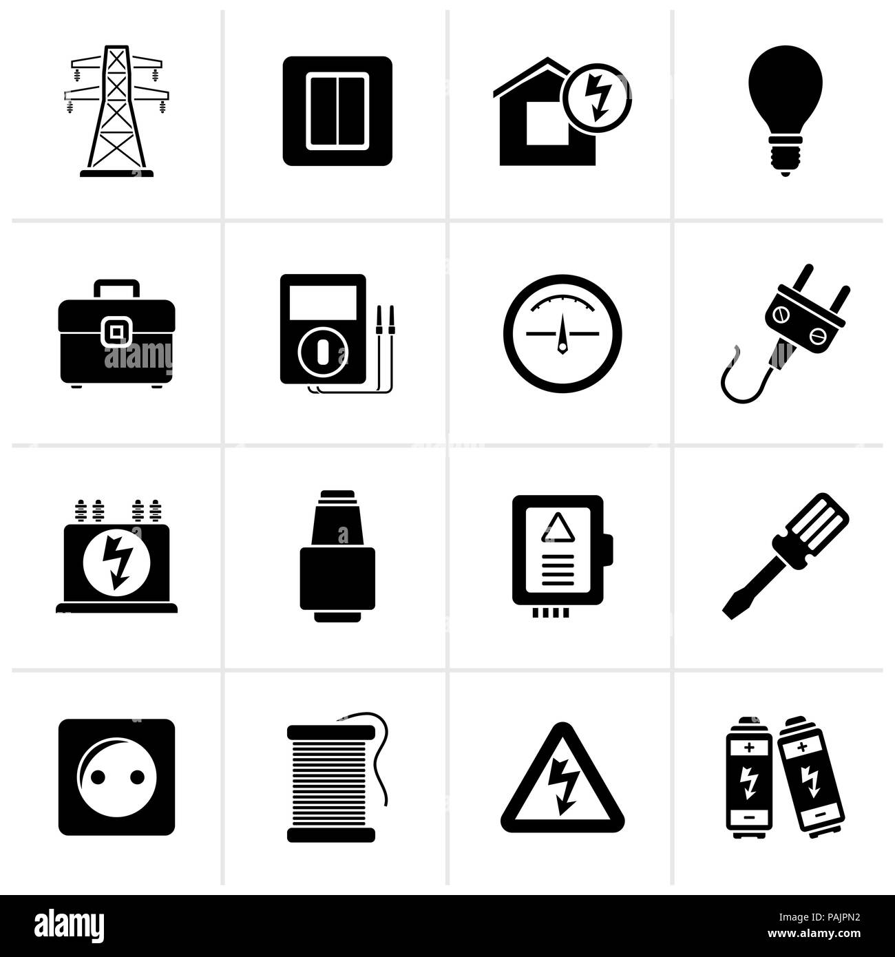 Black Power, energy and electricity icons - vector icon set Stock Vector