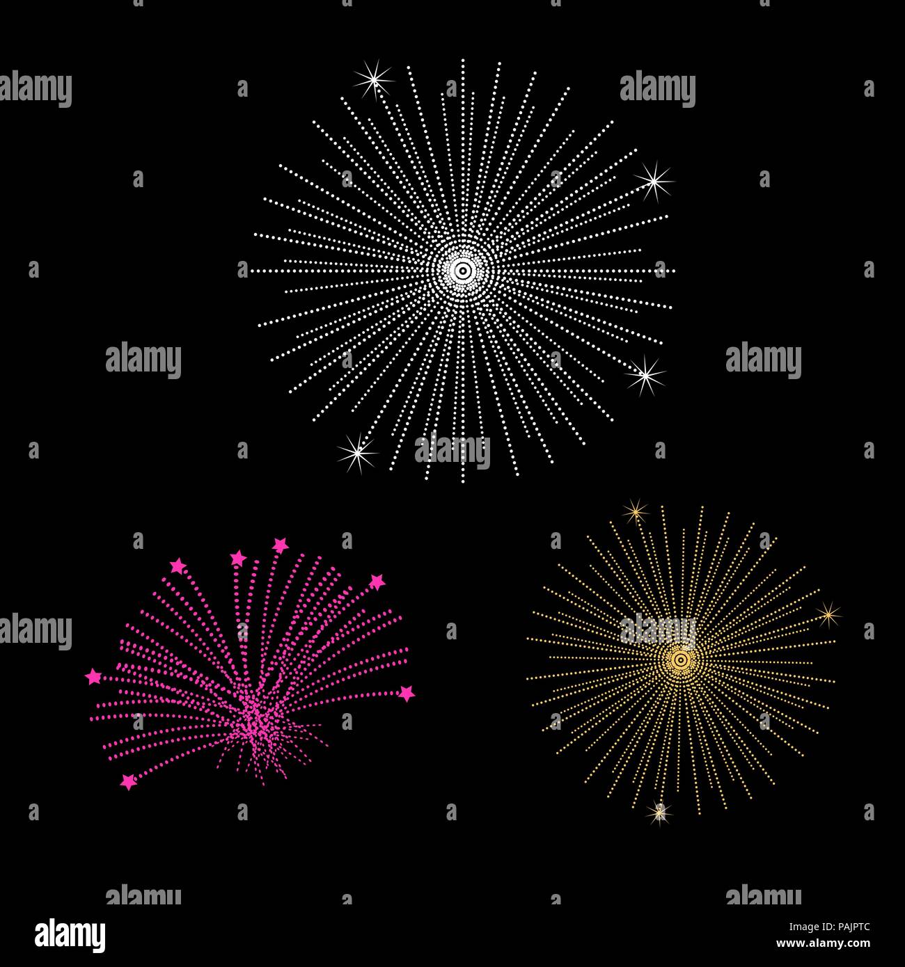 Fireworks Isolated on Black. Vector Design Elements Set for You Design ...