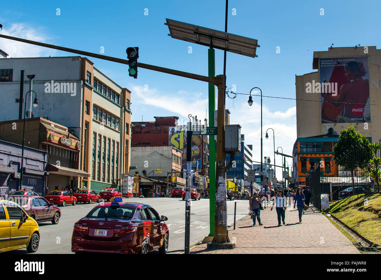 San Jose, Costa Rica. February 18, 2018. A bustling main street in ...