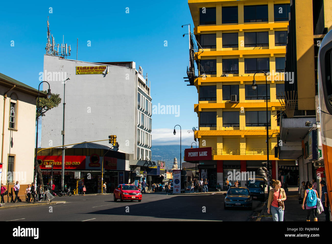 San Jose, Costa Rica. February 18, 2018. A bustling main street in ...