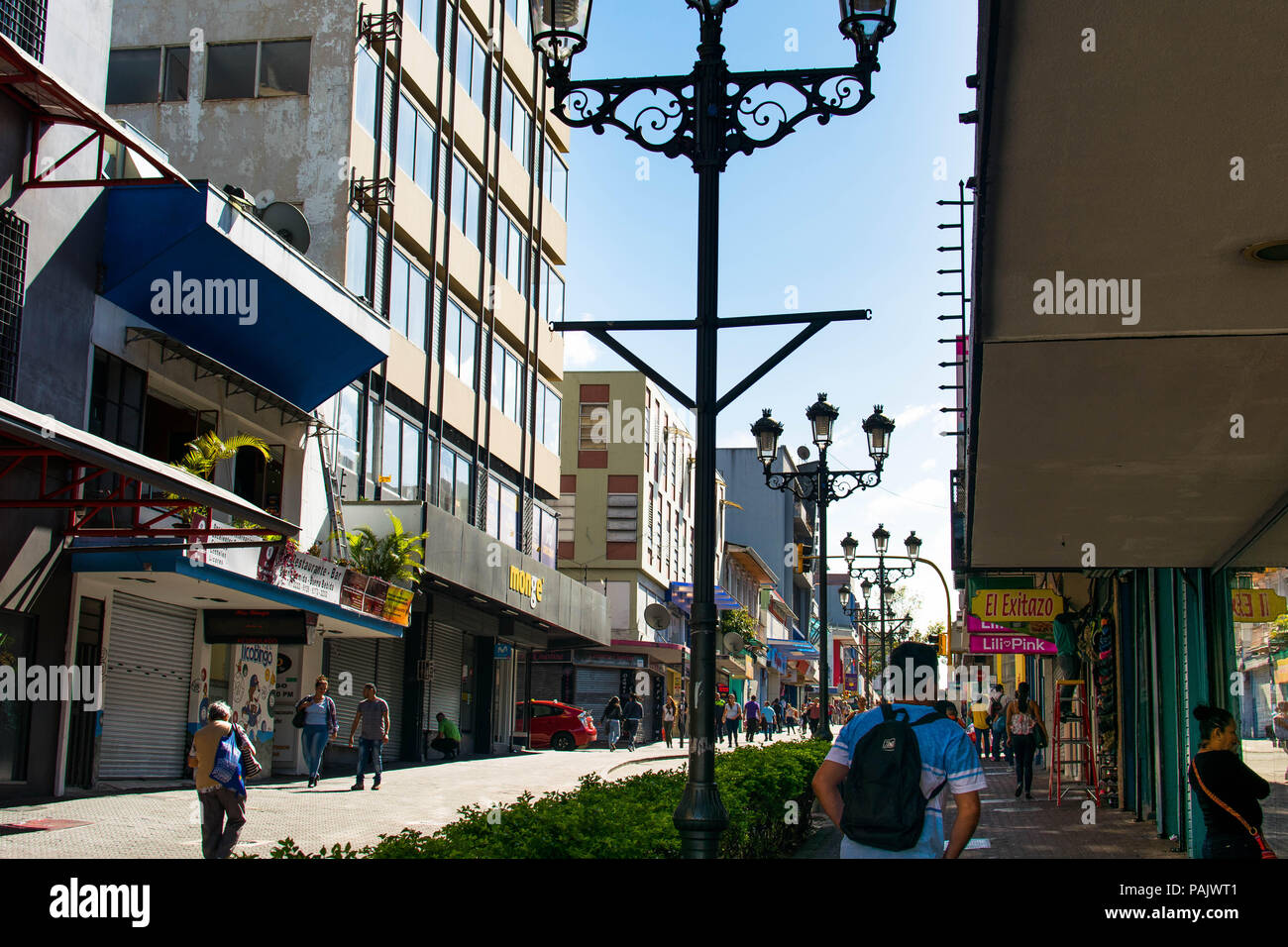 San Jose, Costa Rica. February 18, 2018. A bustling main street in ...