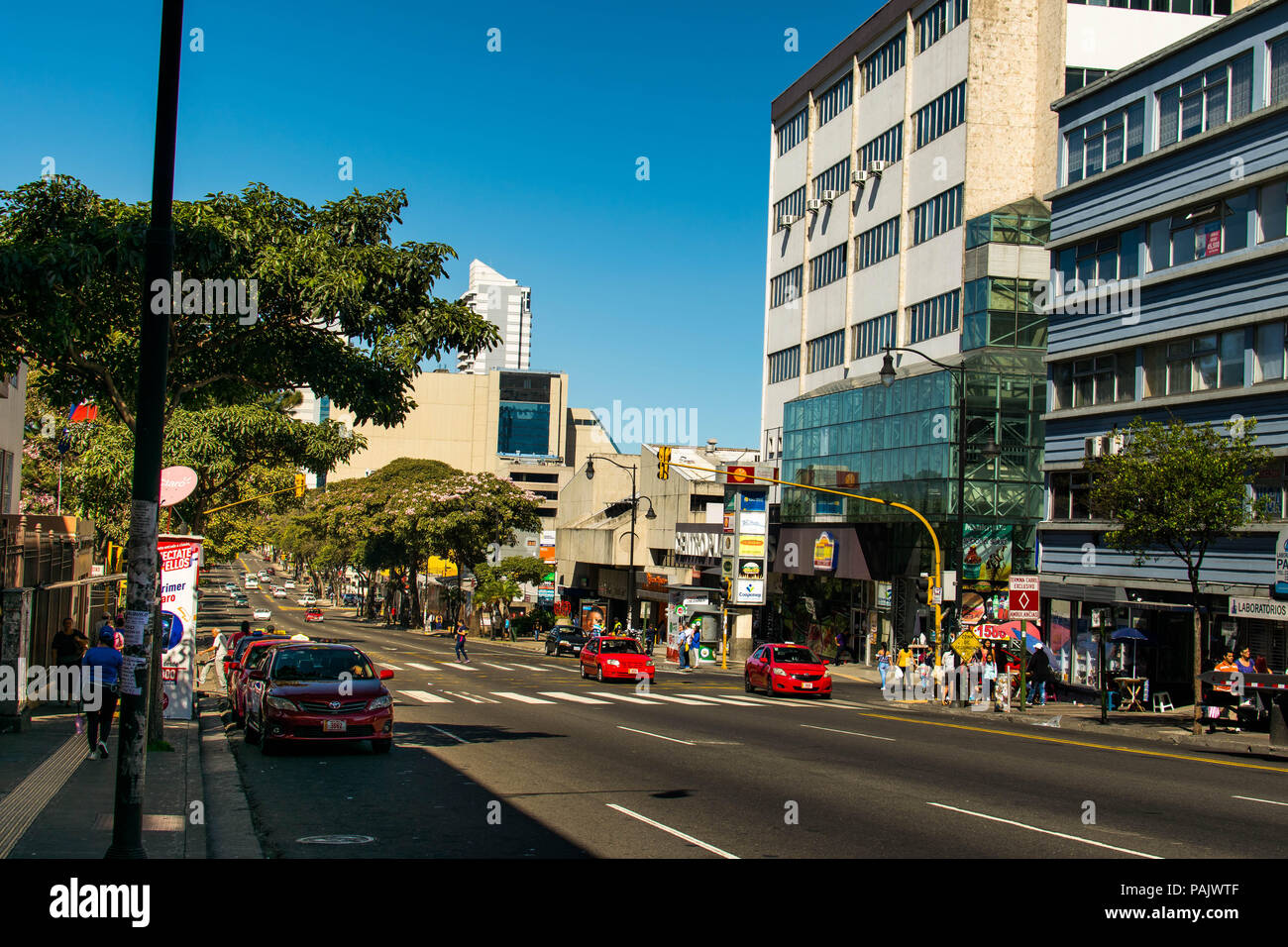 San Jose, Costa Rica. February 18, 2018. A bustling main street in ...