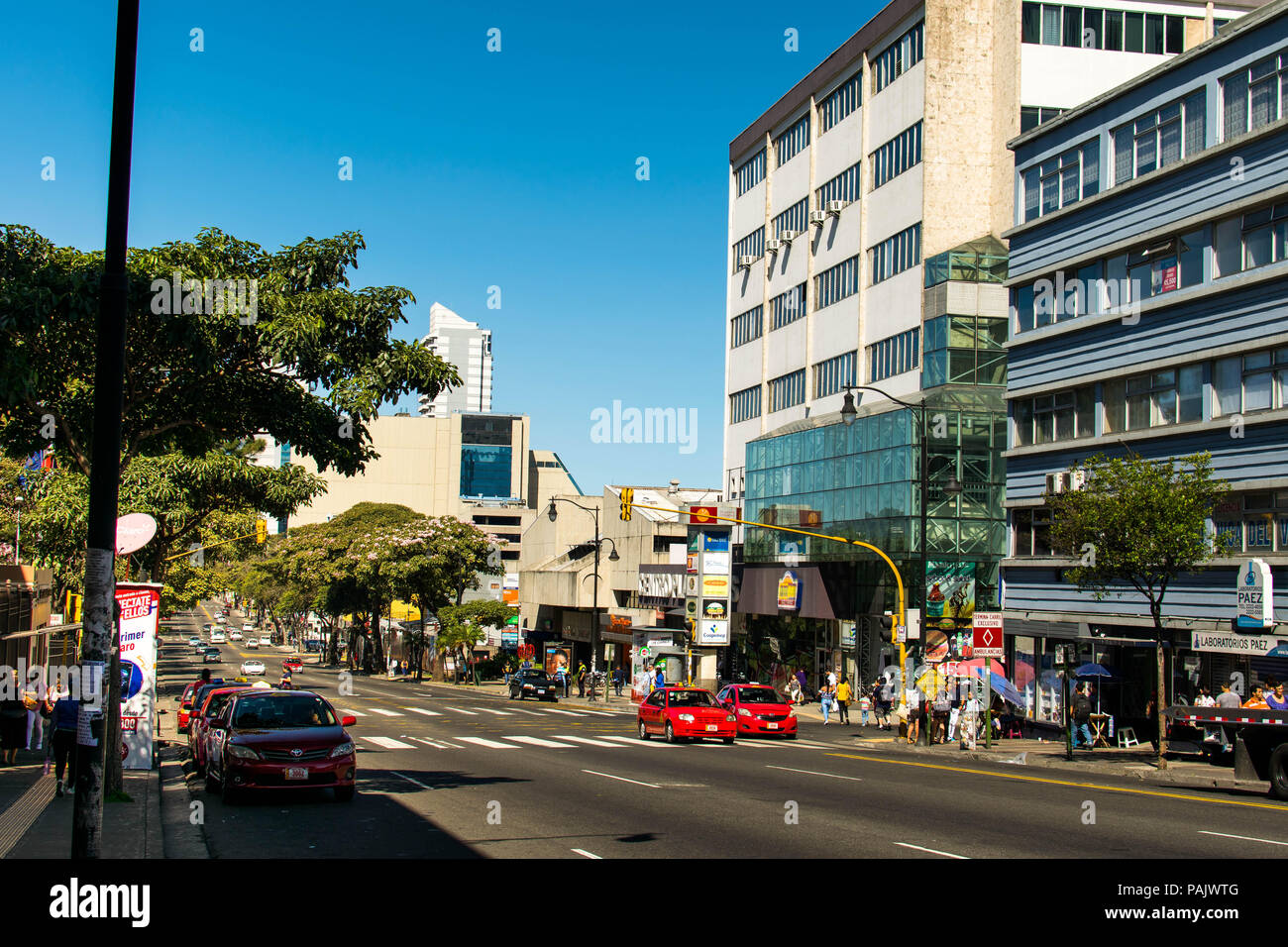 San Jose, Costa Rica. February 18, 2018. A bustling main street in ...