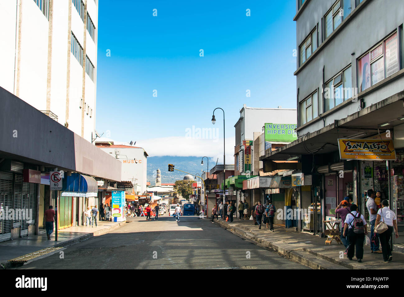 San Jose, Costa Rica. February 18, 2018. A bustling main street in ...