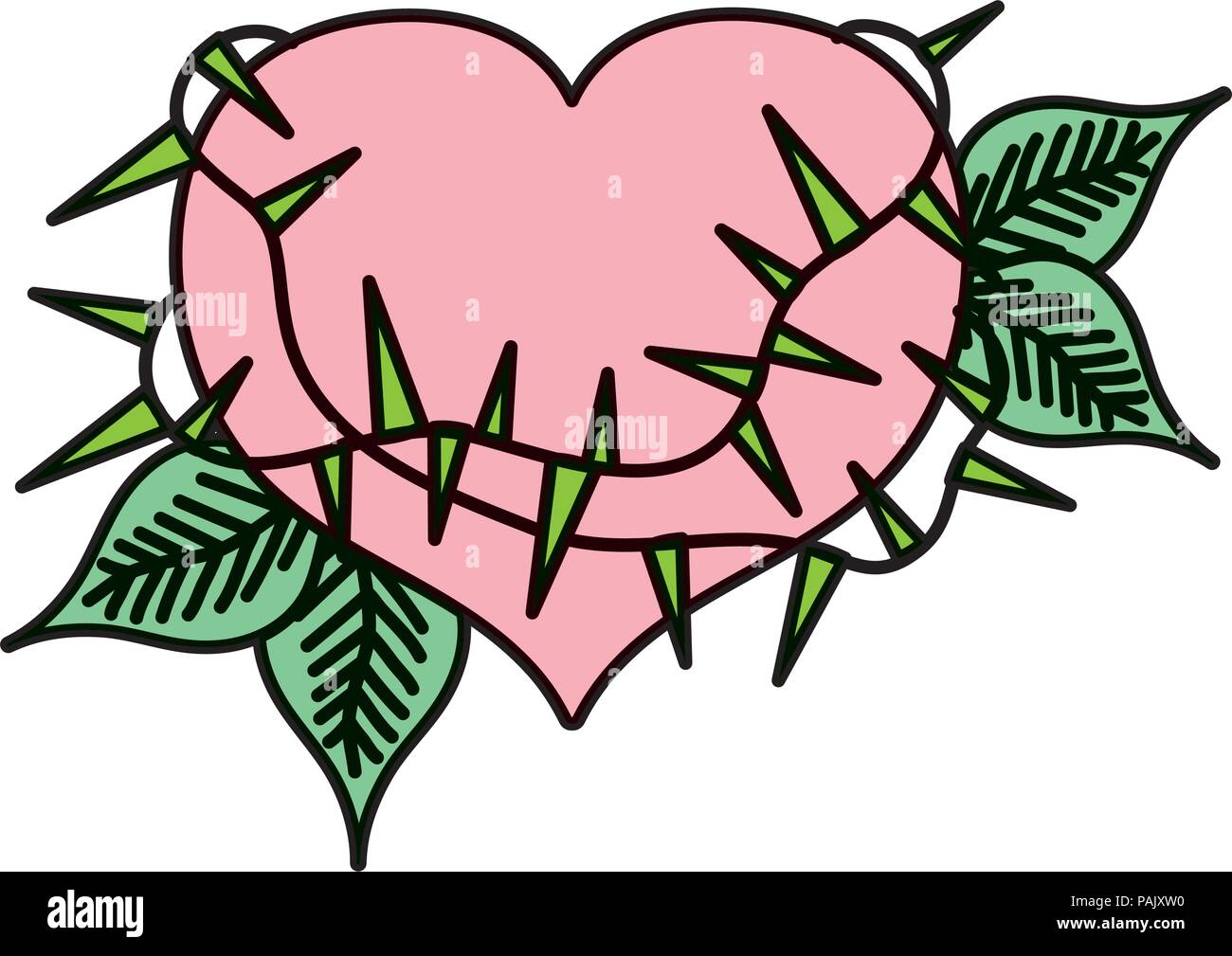 color heart with thorns and plant branches leaves Stock Vector Image