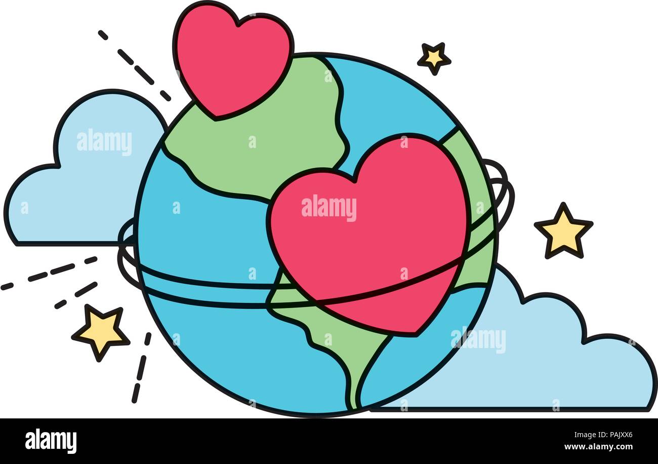 color earth planet with hearts decoration and clouds Stock Vector Image ...