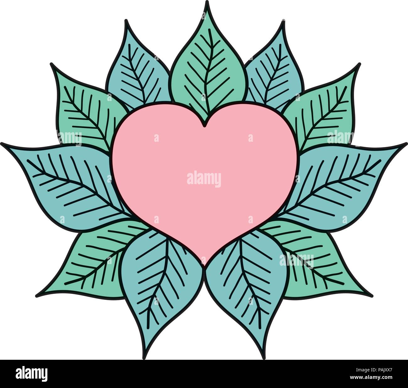 color cute heart with exotic leaves style Stock Vector Image & Art - Alamy
