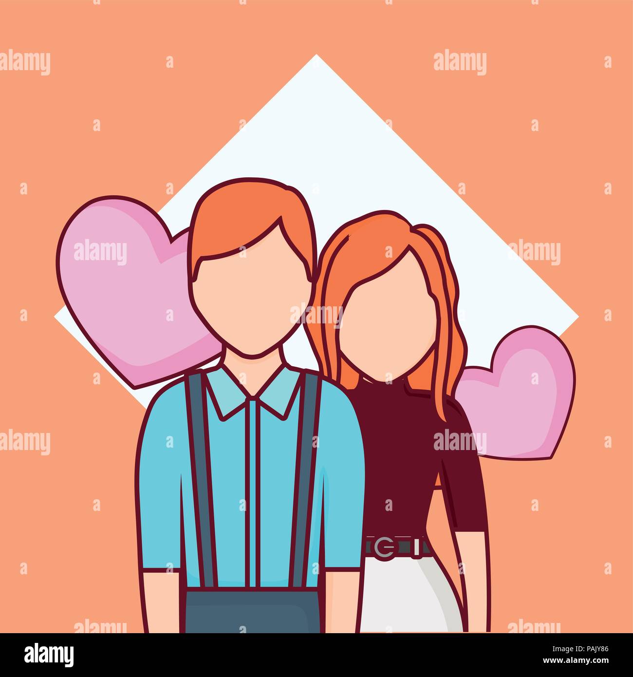 online dating design with avatar couple and hearts over background, colorful design. vector illustration Stock Vector