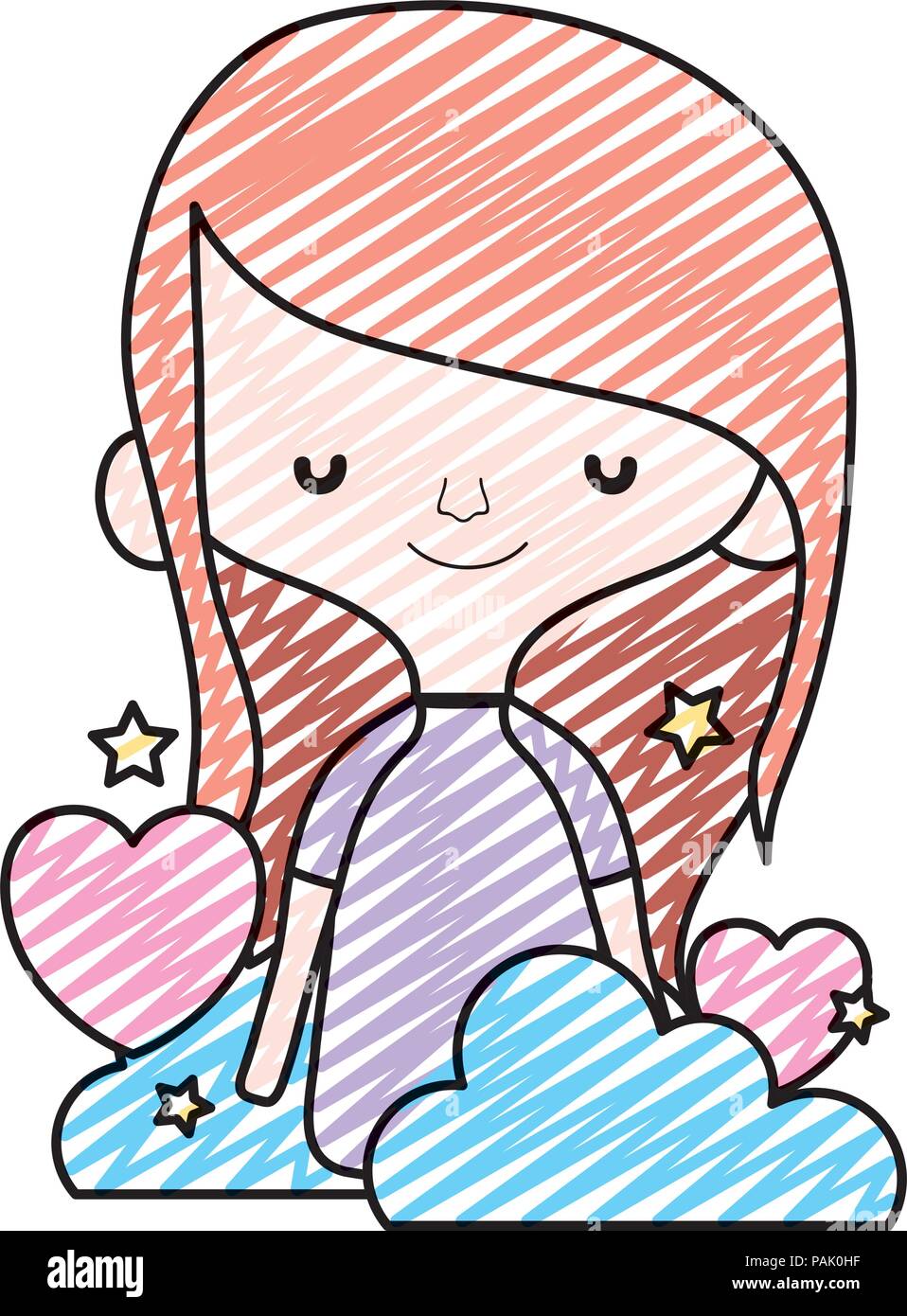 doodle woman hairstyle and hearts with clouds style Stock Vector Image ...