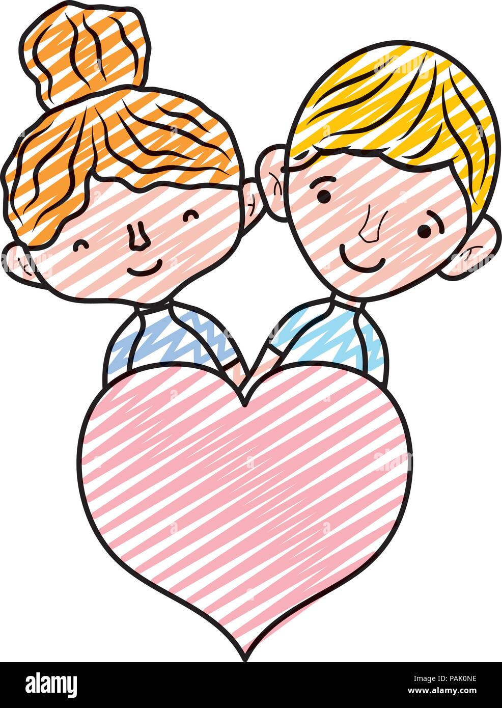 doodle beauty couple with hairstyle and passion heart Stock Vector ...