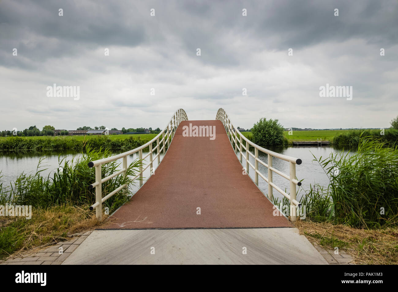 pedestrian bridge on the windmill route, Netherlands Stock Photo