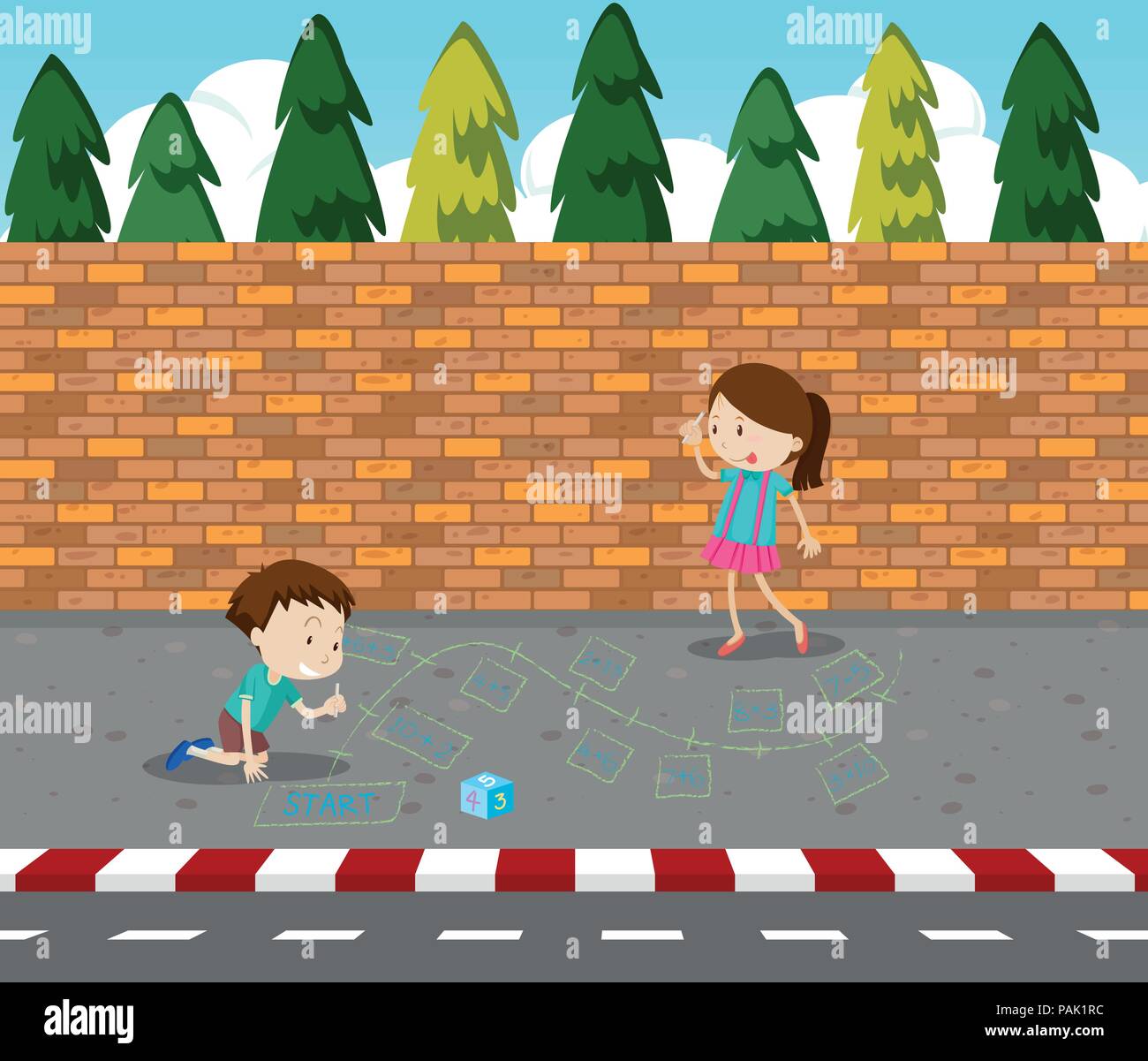 Children drawing game on footpath illustration Stock Vector Image & Art ...
