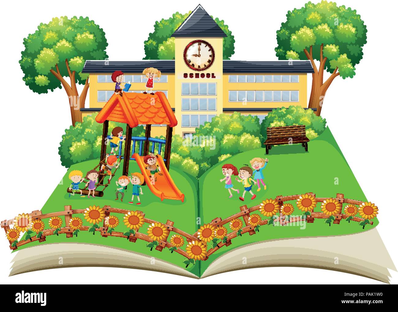 Scene of children playing in the schoolyard pop up book illustration Stock  Vector Image \u0026 Art - Alamy, image size:1300x1019