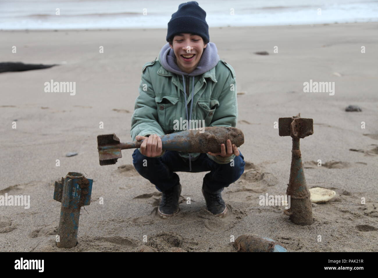 unexploded bombs in civilian Area, war zone Stock Photo