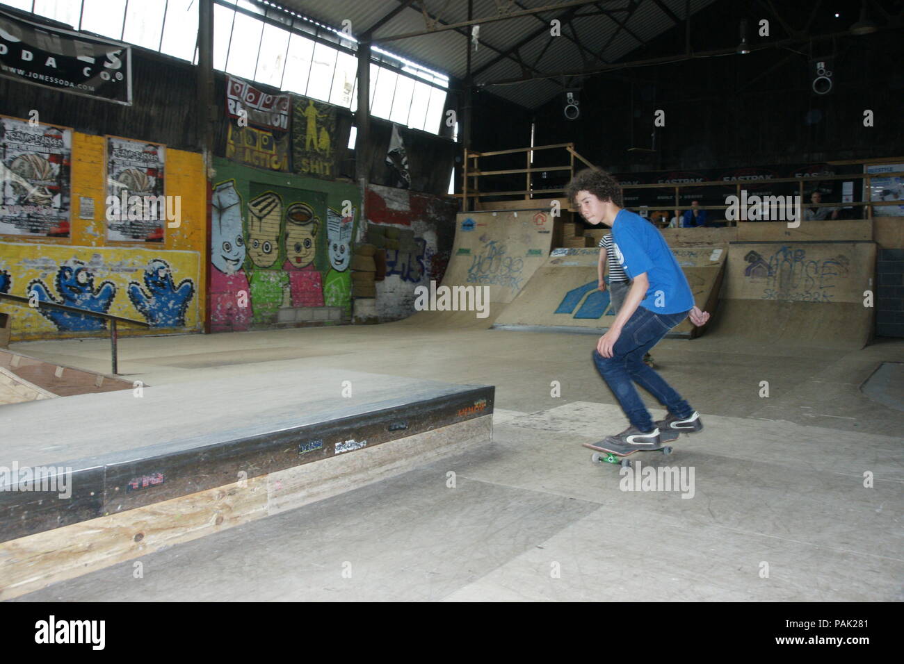 Skateboarding at a skate park Stock Photo