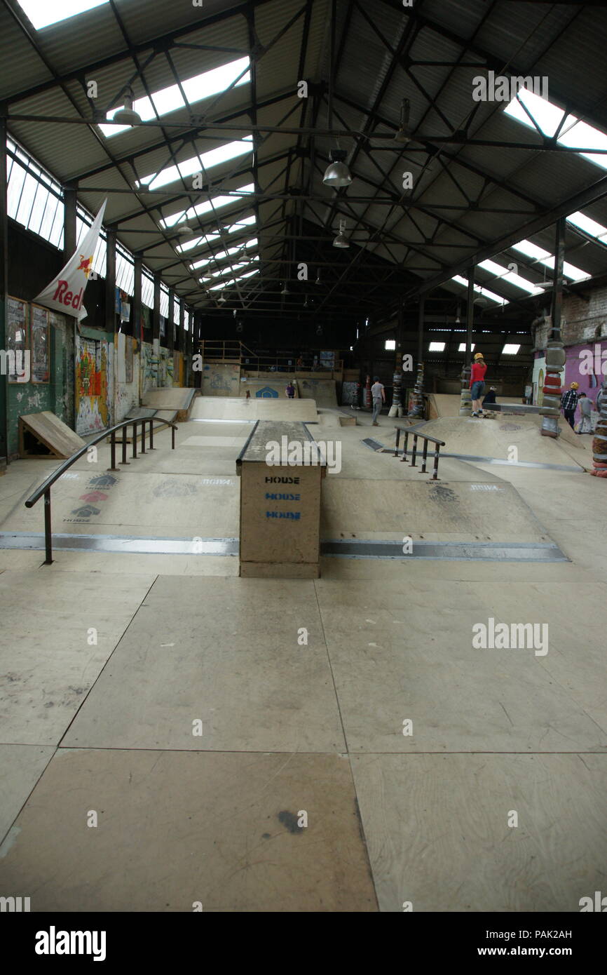 Skateboarding at a skate park Stock Photo