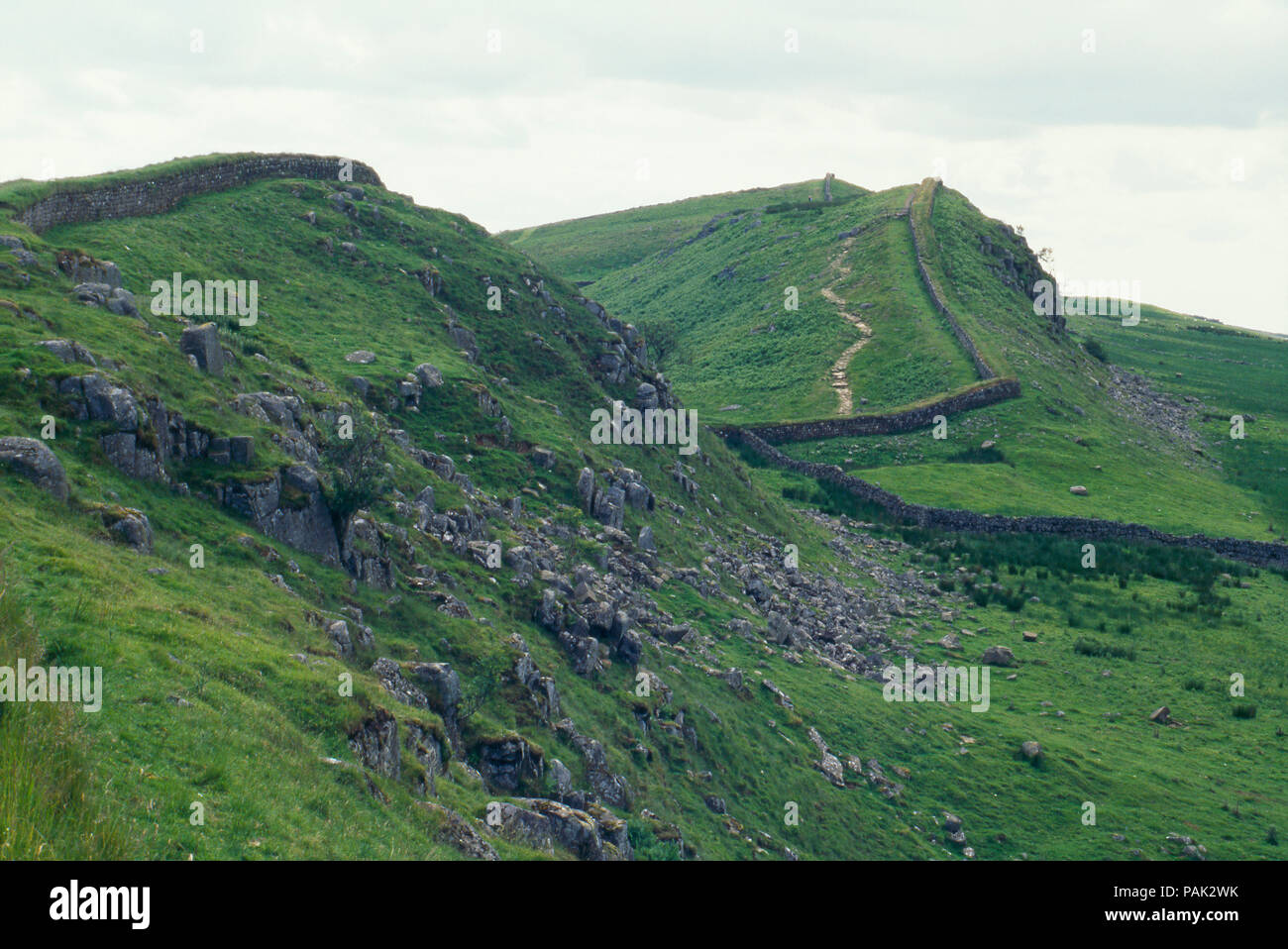 Hadrian's Wall, Roman Empire's border in Northumbria, England, 2nd century AD. Photograph Stock Photo
