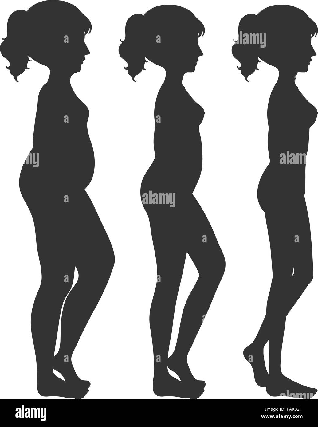A set of woman body transformation illustration Stock Vector