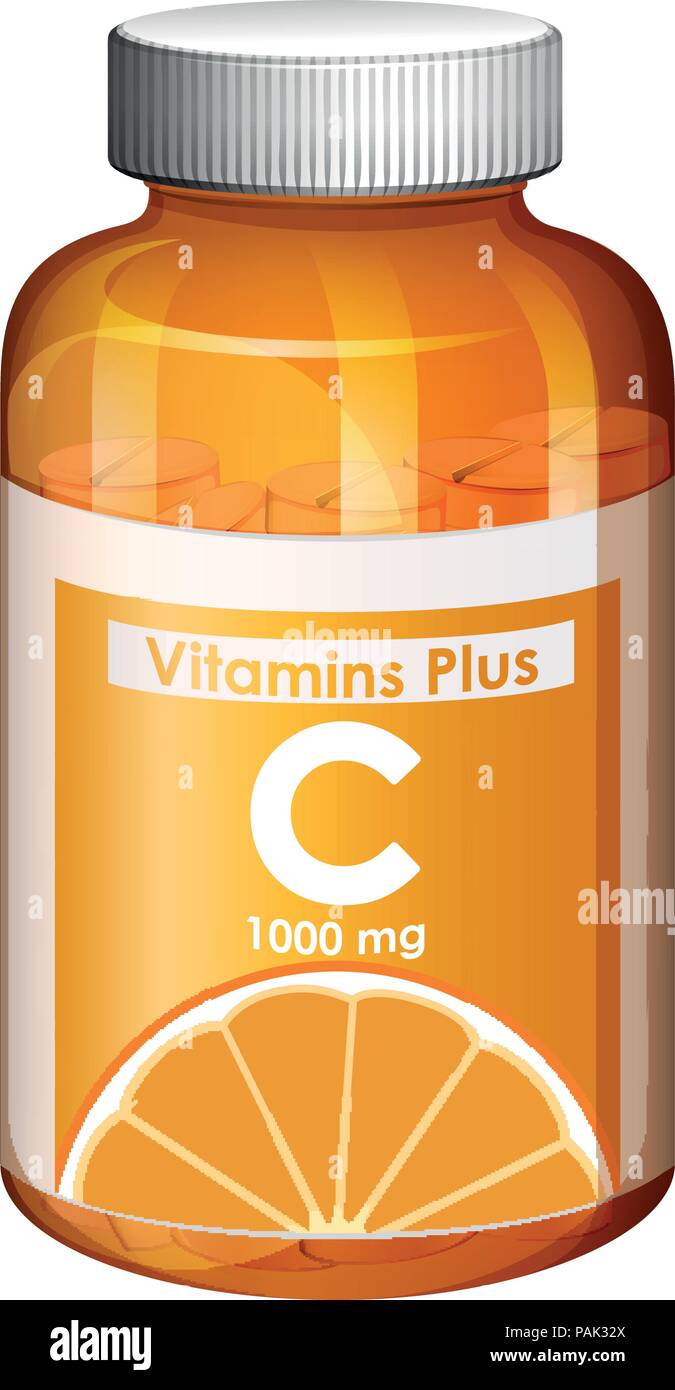 A bottle of vitamin C capsules illustration Stock Vector