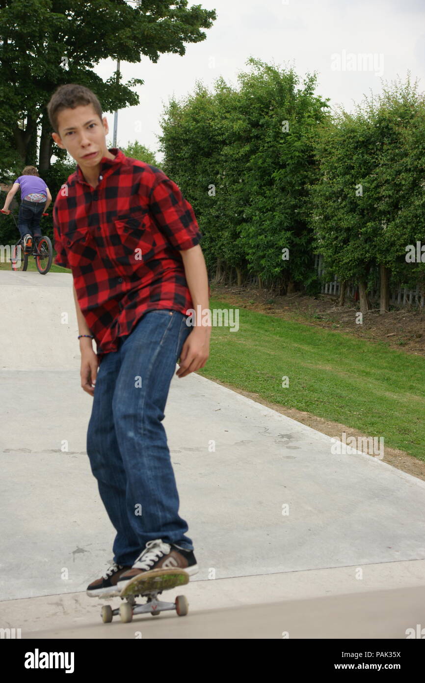 frightened skateboarder at skate park Stock Photo