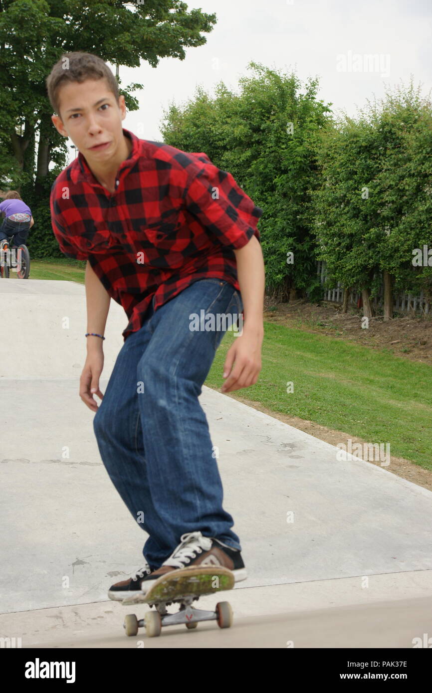 frightened skateboarder at skate park Stock Photo